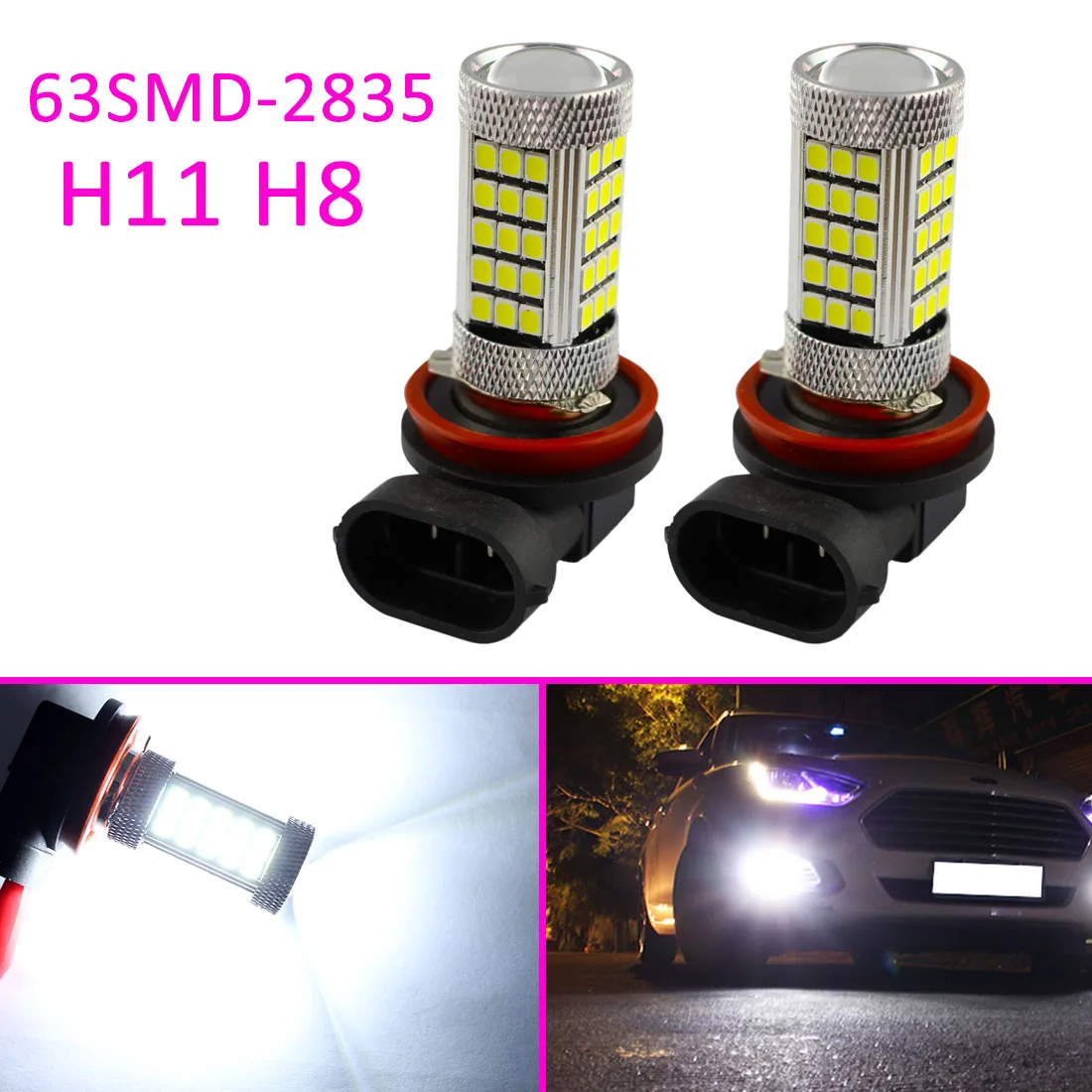 2X Car H8 H1 LED Bulb Lens Projector Light Fit For Auto Fog Light Driving Chip