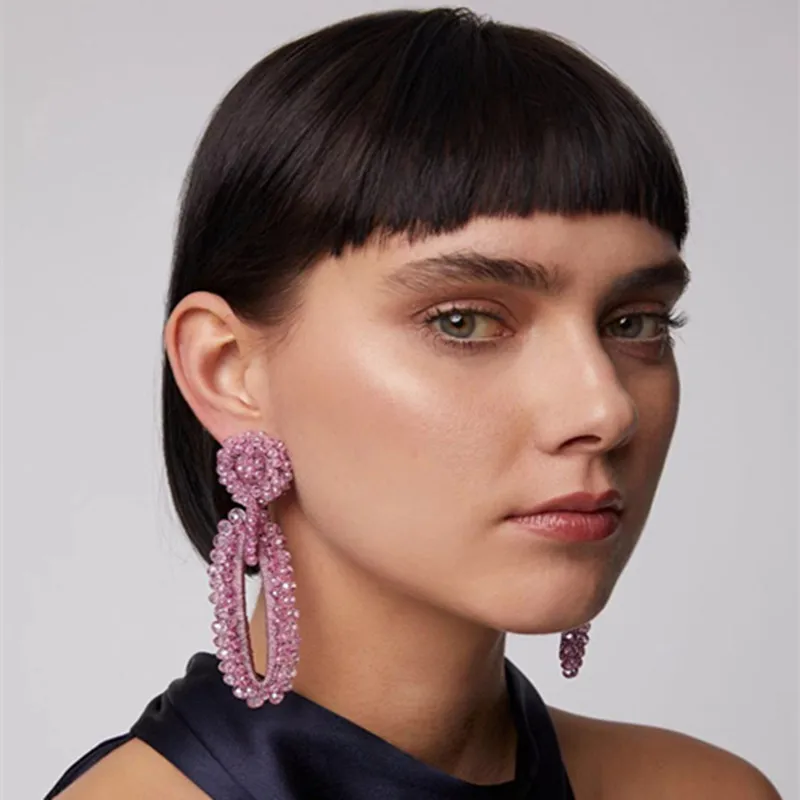 

Baroque fashion faceted crystal silk long earrings boho charm jewelry 2020 new earrings for women statement oorbellen Christmas