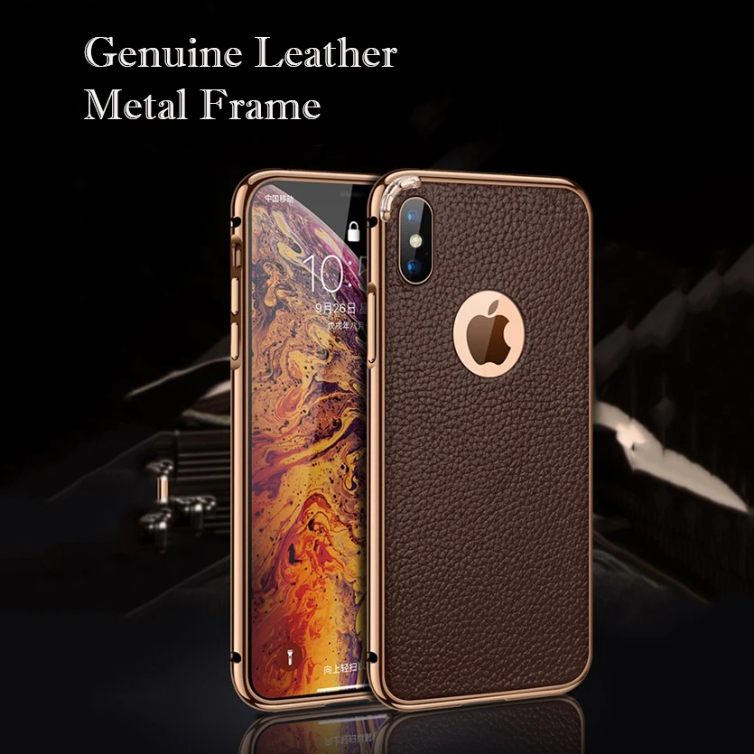 

Genuine Leather Case for iPhone XS Case 360 Shockproof Ultra Thin Coque for iPhone X XR XS Max Case Metal frame Back Cover Capa