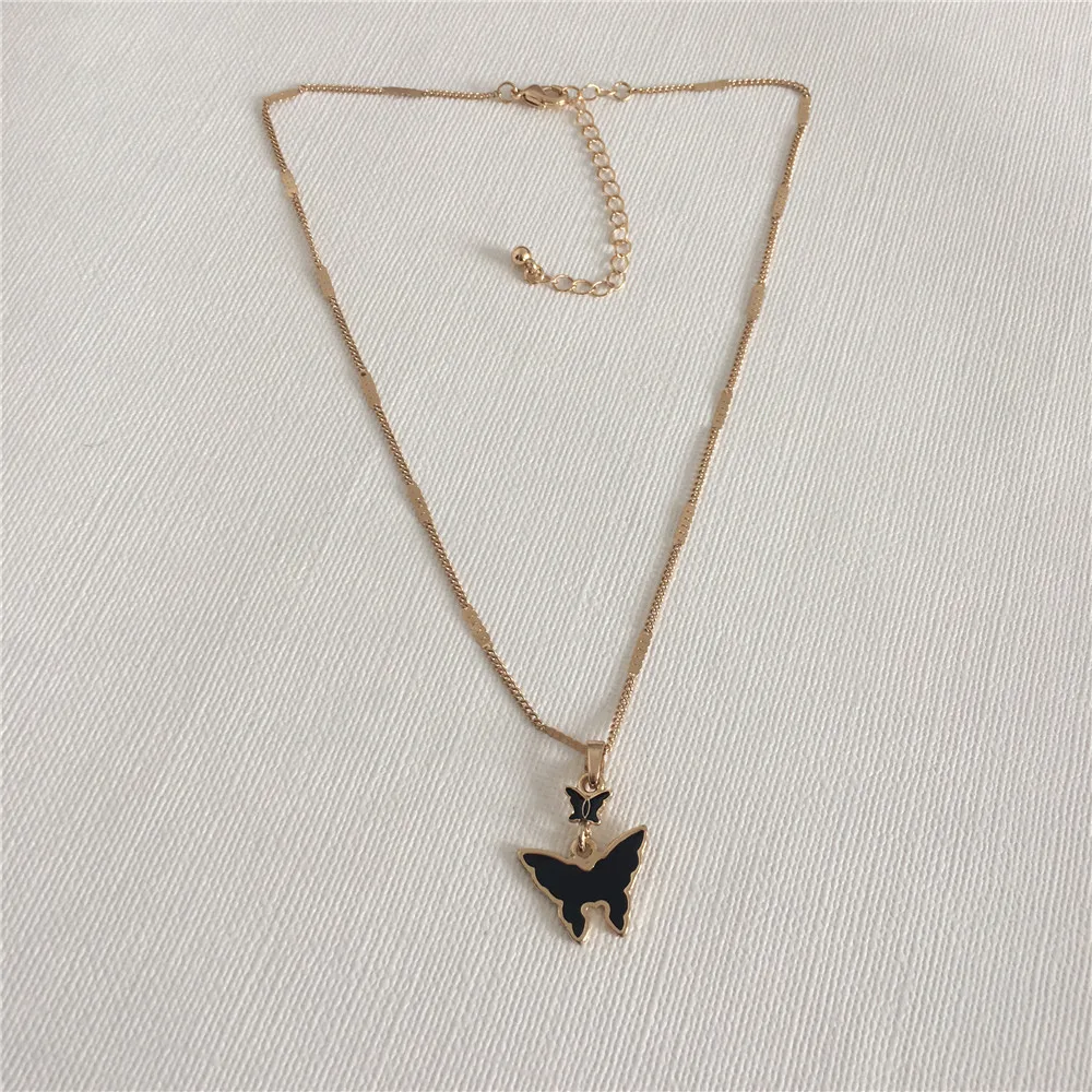 

CUTE NECKLACE GOLD COLOR PLATING BLACK ENAMEL BUTTERFLY PENDANT NECKLACE FOR WOMEN GIRL