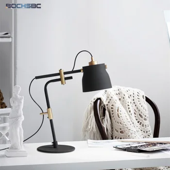 

BOCHSBC Modern Iron Art Desk Lamp Pole Cylinder Lampshade Long Adjustable Industrial Retro Table Light Creative Lighting E27