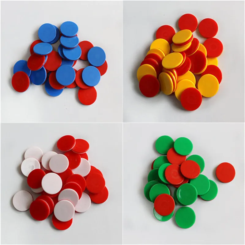 

50pcs plastic Double color Count Bingo Chips Markers for Teaching Bingo Game Cards 2.5cm 4 Colors