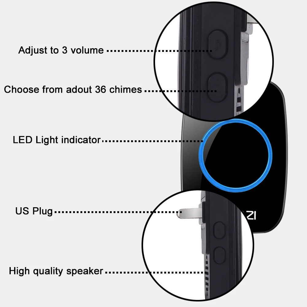 CACAZI Wireless Doorbell Waterproof Battery buttons US EU UK plug Receiver 300M Remote Led light Home Cordless Bell 60 Chimes CACAZI Wireless Doorbell Waterproof Battery buttons US EU UK plug Receiver 300M Remote Led light Home Cordless Bell 60 Chimes