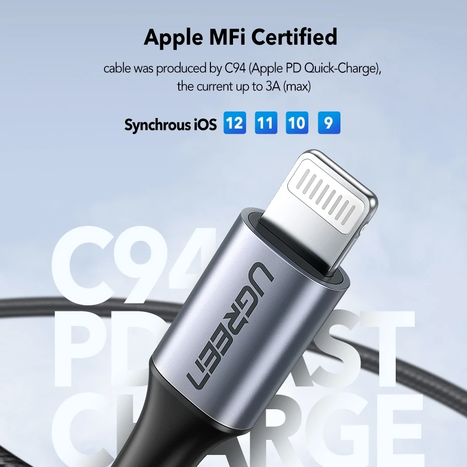 Ugreen MFI сертифицированный usb c к lightning зарядный кабель для iPhone xs max xr x 8 7 6 plus ipad pro usb pd кабель Быстрая зарядка короткий
