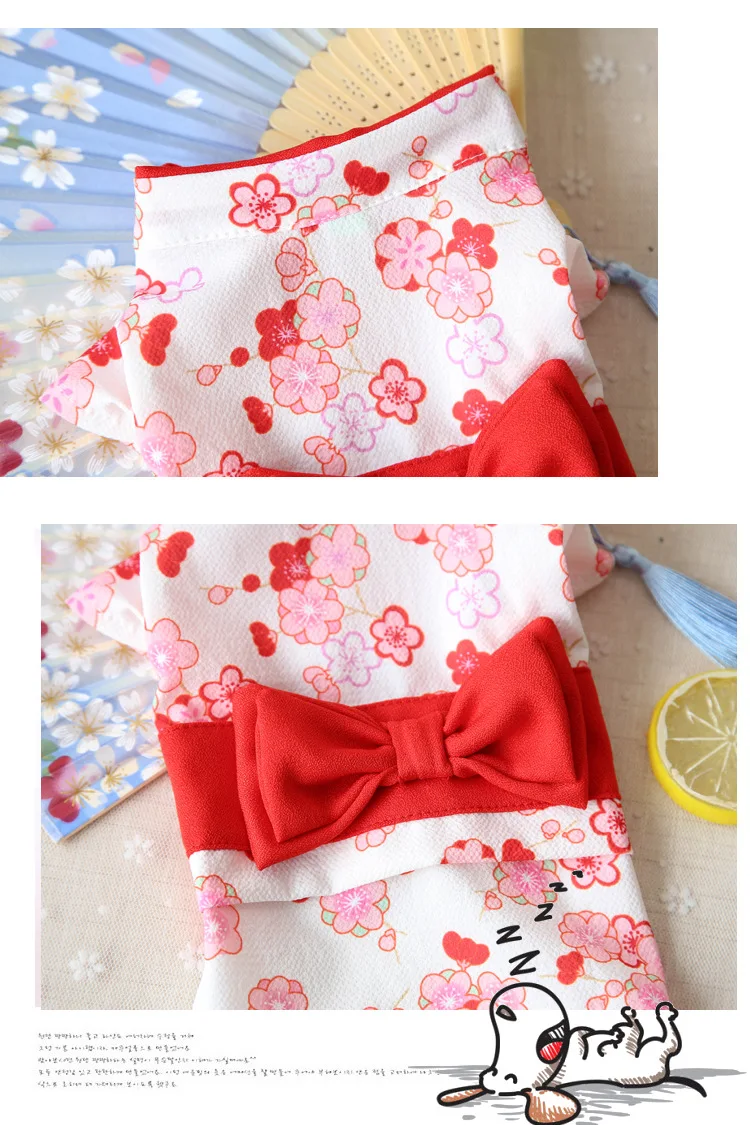 Розовый/белый/зеленый милый бант Принцесса платья для собак ткань цветок сливы Кимоно Одежда для собак для маленьких собак кошек