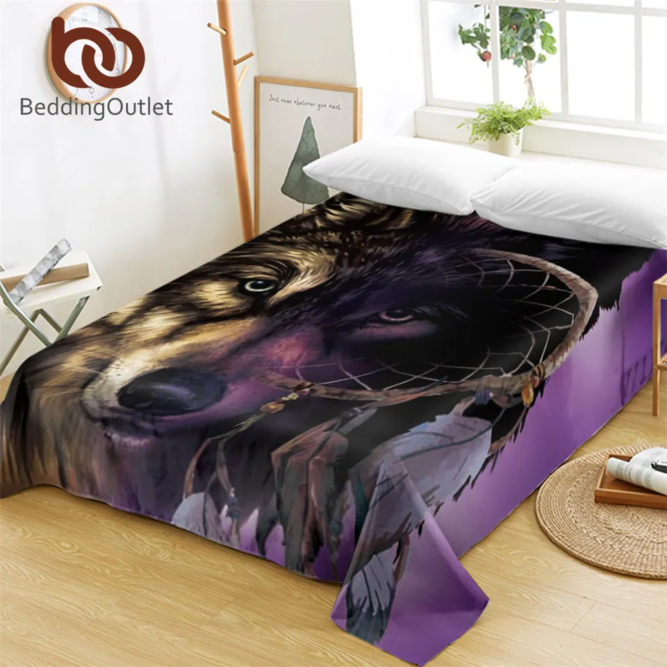 Постельное белье BeddingOutlet волк с ловцом снов простыня 3D принтом фиолетовое