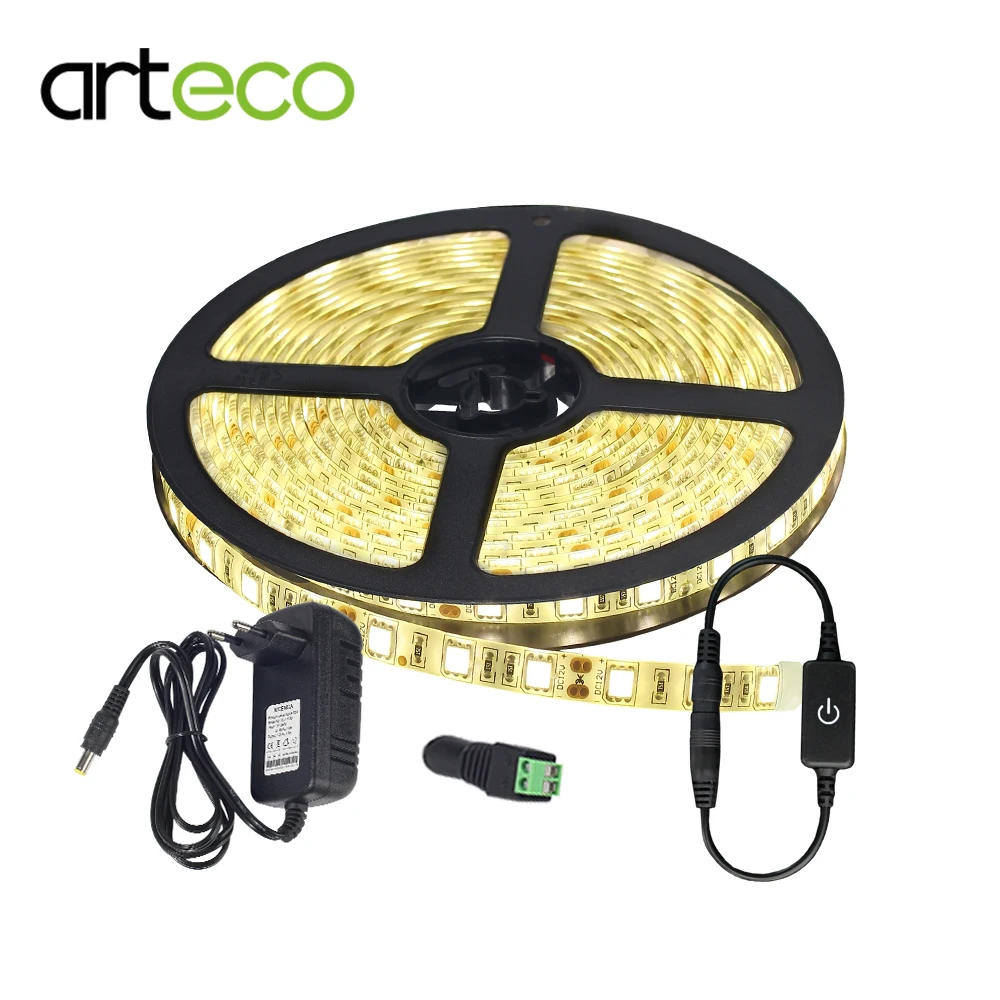 buy 1SET 5M 60LEDs m White Warm White IP20 IP65 waterproof led strip+ ITouch Sersor Dimmer+220V to 12V 3A power supply EU US plug
