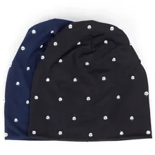 Модная Женская Ручная шапочка, одноцветная Повседневная хлопковая Лыжная шапочка с жемчугом для девочек, лыжная шапочка для женщин