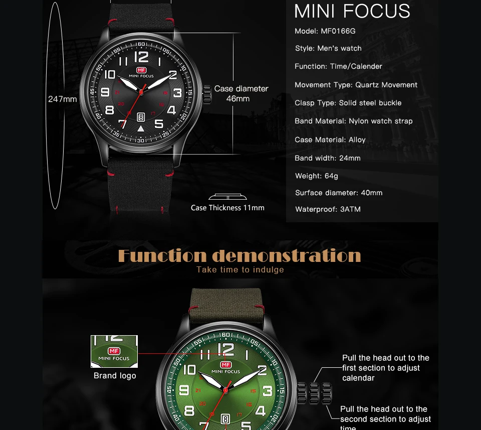 Мини фокус наручные часы Для мужчин лучший бренд класса люкс известный мужской часы кварцевые часы наручные кварцевые часы Relogio MF0166G. 02