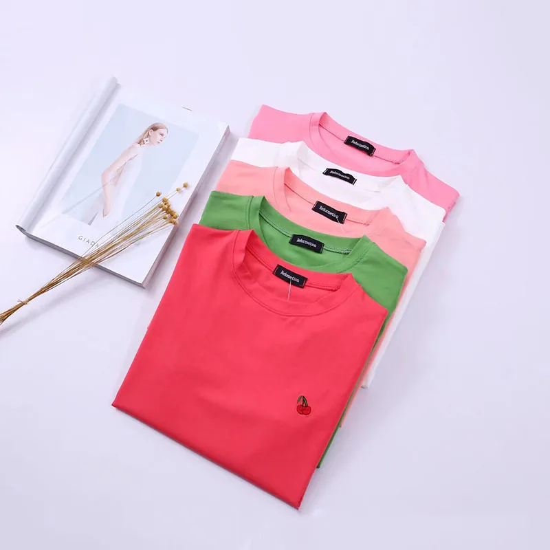 

Women Simple Wild Summer Loose Animal Fruit Embroidery Round Neck Short-Sleeved T-Shirt Student Sweet Girl Bottoming Shirt I110