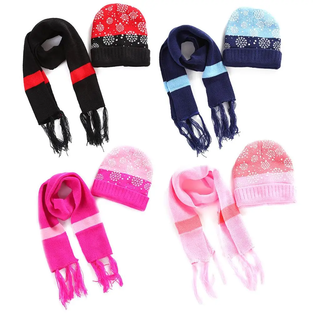 

2Pcs/Set Children Kids Hat Scarf Set Snowflake Cotton Baby Hats Winter Warm Knitting Wool Skullies Beanies Christmas Gift