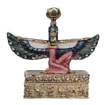 

Egyptian Goddess Winged Isis Statue Golden Trinket Box Figurine Miniature Gifts Jewelry Container