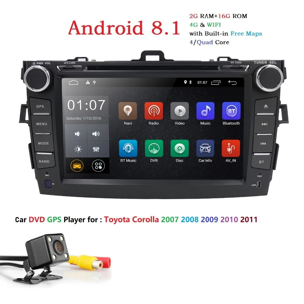 Excellent 2 Din Android 8.1 7" Display Car DVD Player For Toyota corolla 2007-2011 in-dash car radio with BT USB SD GPS Navi camera DAB TV 0 Excellent 2 Din Android 8.1 7" Display Car DVD Player For Toyota corolla 2007-2011 in-dash car radio with BT USB SD GPS Navi camera DAB TV 0