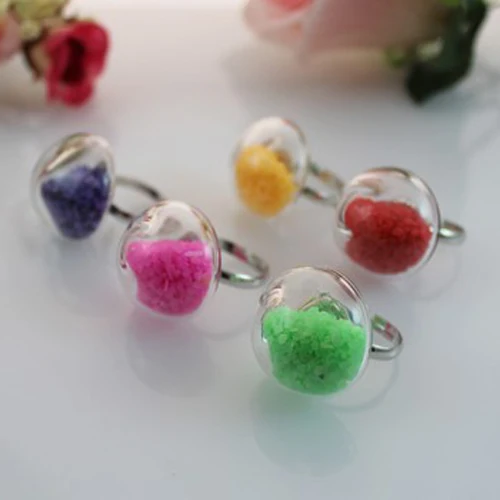 

3PCS 24X24MM Mushroom-shaped Bubble Liquid Rings with stone stuffing inside(Mixed Colors),glass bubble ball rings