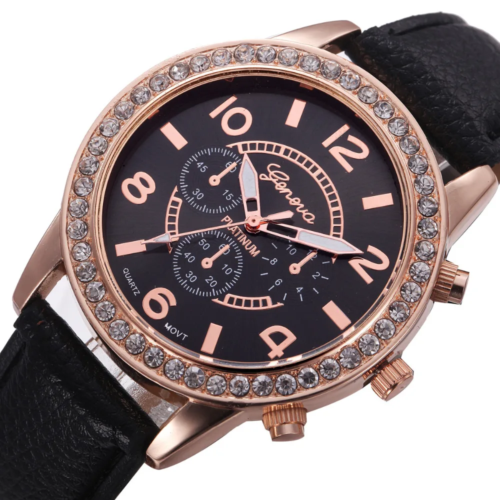 

Fashion Women's Watch Geneva Luxury Diamond Analog Leather Quartz Wrist Watches Dress Retro Gift reloj mujer montre femme *Y