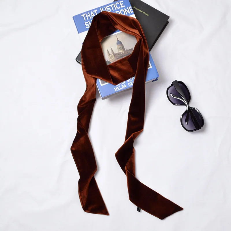 200 см длинный Бархатный чокер, сплошной цвет, шикарный шейный шарф, Женский обтягивающий шарф, стильная бандана, повязка на голову, новинка [1277] - Цвет: Кофе