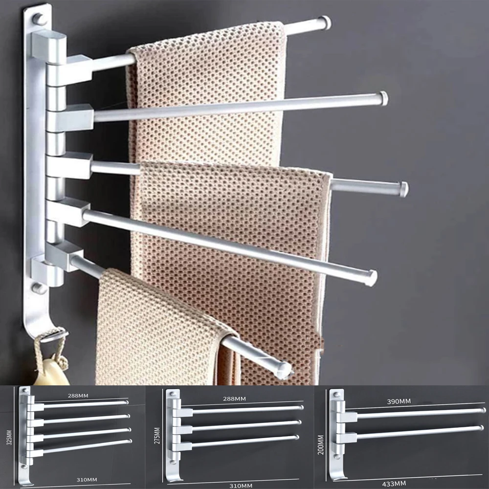 

European Space Aluminium Towel Rack 5/4/3/2 Arms Towel Hanging w/ Hooks Bathroom Towel Rack Movable Towel Bars Bathroom Products