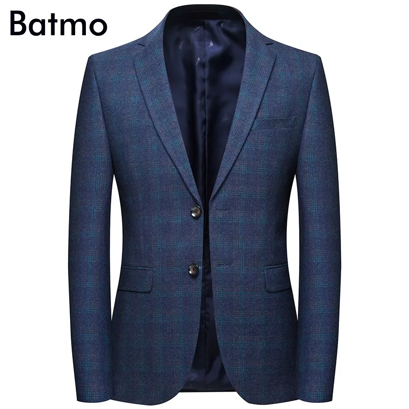Batmo Новое поступление весна Высокое качество хлопок клетчатый Повседневный блейзер для мужчин, мужские костюмы куртки, повседневные куртки для мужчин 8120 - Цвет: blue