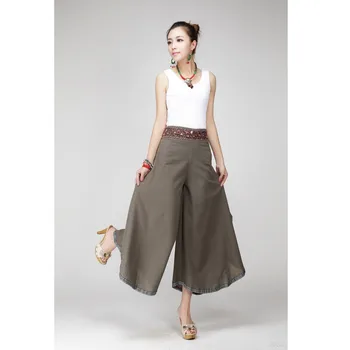 

2017 Spring Aummer With Belt Fashion Cotton Linen High Waist Wide Leg Pants Women New Trousers Clothing Oversize Solid