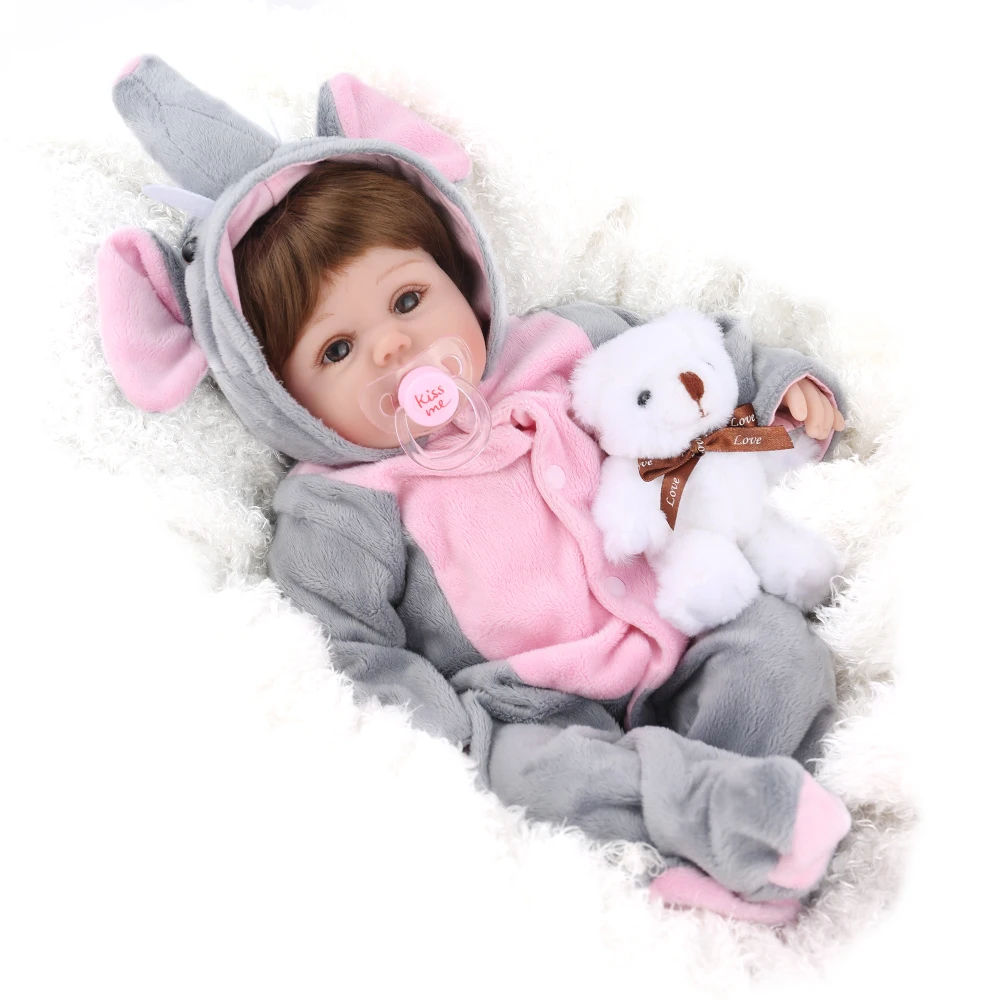 

KAYDORA 17 inch 42cm Vinyl Silicone Reborn Baby Doll Alive Lifelike Real Doll Realistic Girl Toys Little Elephant Birthday Gifts
