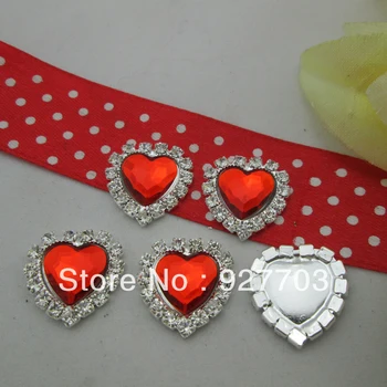 

(CM602 18mm)100pcs Red Acrylic Crystal Heart Rhinestone Buttons