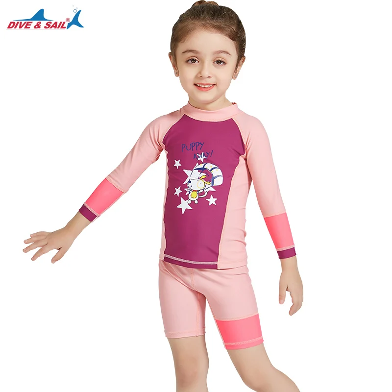DiveSail/детский купальник для девочек; комплект из 2 предметов; УФ-защита 50+ детский Рашгард; пляжная одежда для серфинга; купальный костюм; От 3 до 10 лет - Цвет: LS-18832 pink