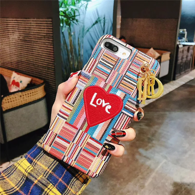 

GYKZ Colorful Embroidery Heart Phone Case For iPhone XS MAX XR X 7 6 6s 8 Plus Soft PU Leather Lovely Pendant Back Cover Fundas