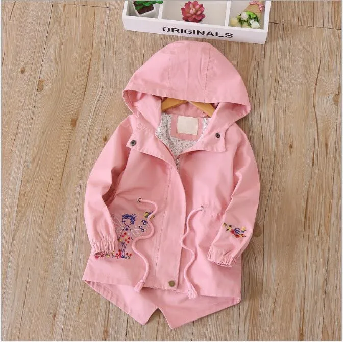 

YG70612056 Autumn Baby Jacket For Girls Jacket Hooded Emberidery Flower Girls Outerwear Casual Girls Clothes For Girls Coat