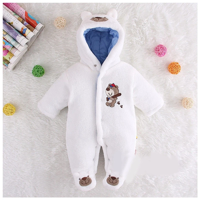 لطيف الخريف الشتاء القطن الطفل رومبير الصوف طويلة الأكمام المعطف مقنعين الرضع بذلة الدب أسفل Snowsuit الرضع حللا