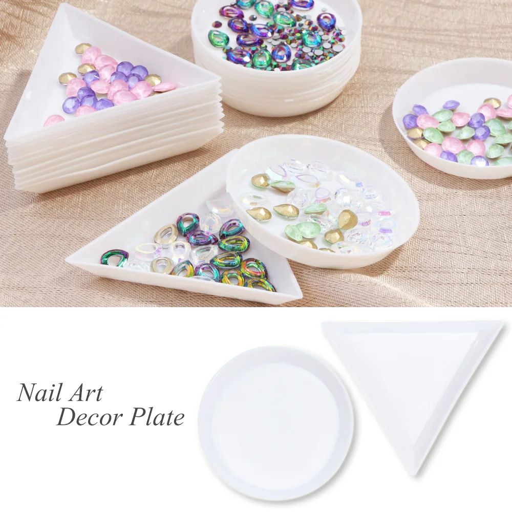 

5pcs Nail Triangle Circular Plate Rhinestones Decoration Display Holder Plastic Storage Case Manicure Salon Container Tool JIA11