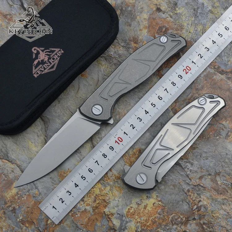 

kevin john F95 S pattern Flipper folding knife D2 blade Titanium handle Outdoor camping hunting pocket knives EDC tools survive