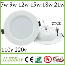 Лидер продаж CREE 7 Вт 9 Вт 12 Вт 15 Вт 18 Вт 21 Вт светодиодные светильники затемнения теплый белый холодный белый встраиваемые светодиодные лампы пятно света AC85-265V
