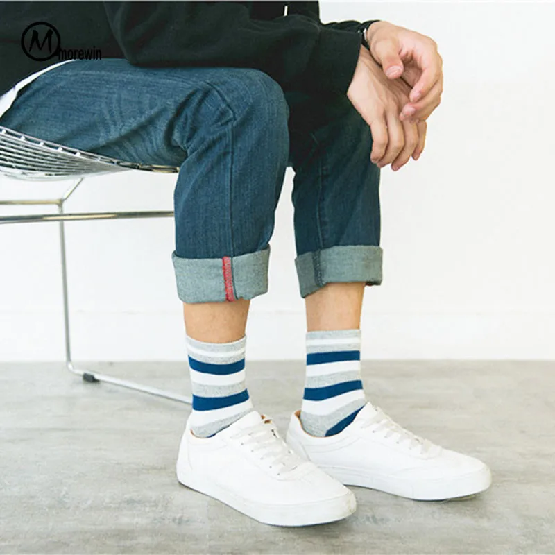 Г. Модный дизайн японский Для мужчин забавные хлопковые носки в полоску в стиле пэчворк экипажа носки мужские мягкие Повседневное осенние носки 5 пар Morewin