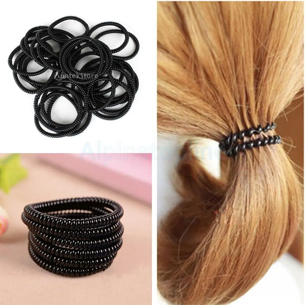 100pcs Elastic Phone Line Hair Ties Rope Bands Cord Ponytail Holder