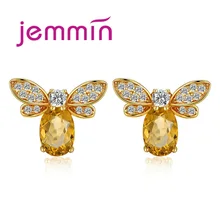 Корейский стиль, серьги-гвоздики, блестящие, романтические, золотой цвет, дизайн, кристалл, милая пчела, ювелирные изделия, подарки на день рождения для женщин