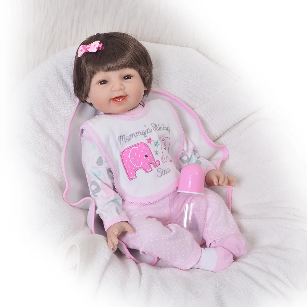 

Can DIY Smooth Hair Reborn Baby Doll Girl 55 cm 22'' Soft Silicone Realistic Newborn Smile Baby Kids Birthday Xmas Doll Toy Gift