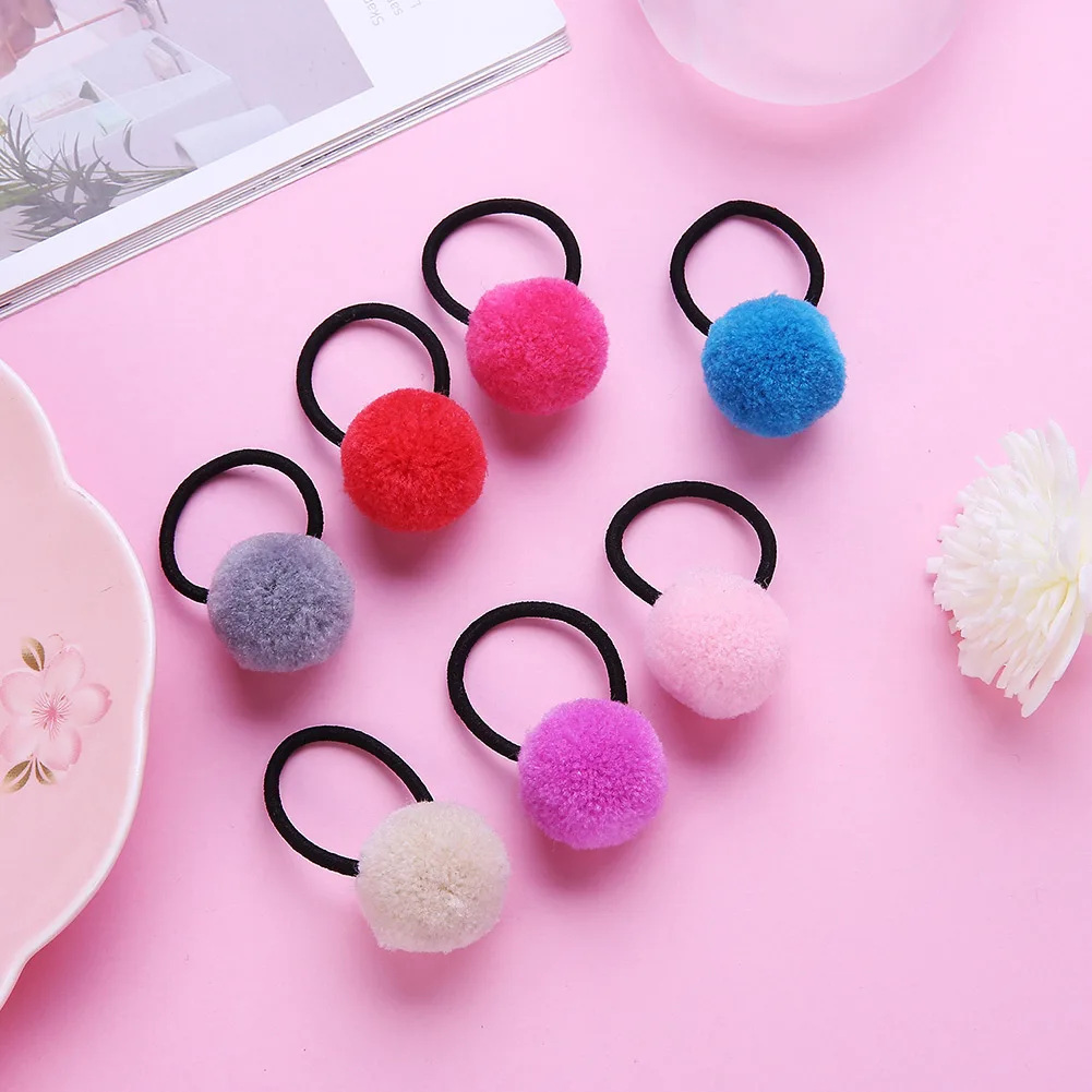 7 Pcs Children Girl Elastic Hair Band Ties Plush Ball Ponytail Loop Holder Accessories CD88 | Красота и здоровье