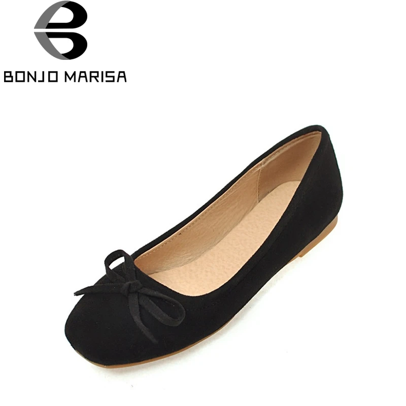 

BONJOMARISA Patent Upper Little Bow Knot Soft Muscle Sole Spring Shoes Woman Slip On Leisure Office Cute Flats Big Size 34-43