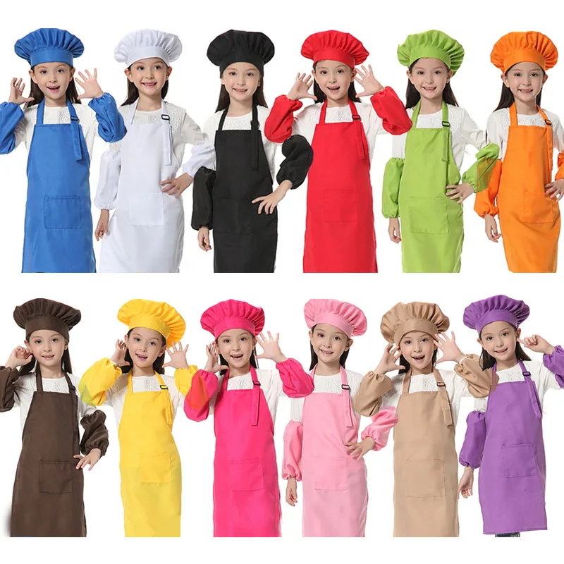 Enfant Tablier Enfants Manches Chapeau Poche Maternelle Cuisine