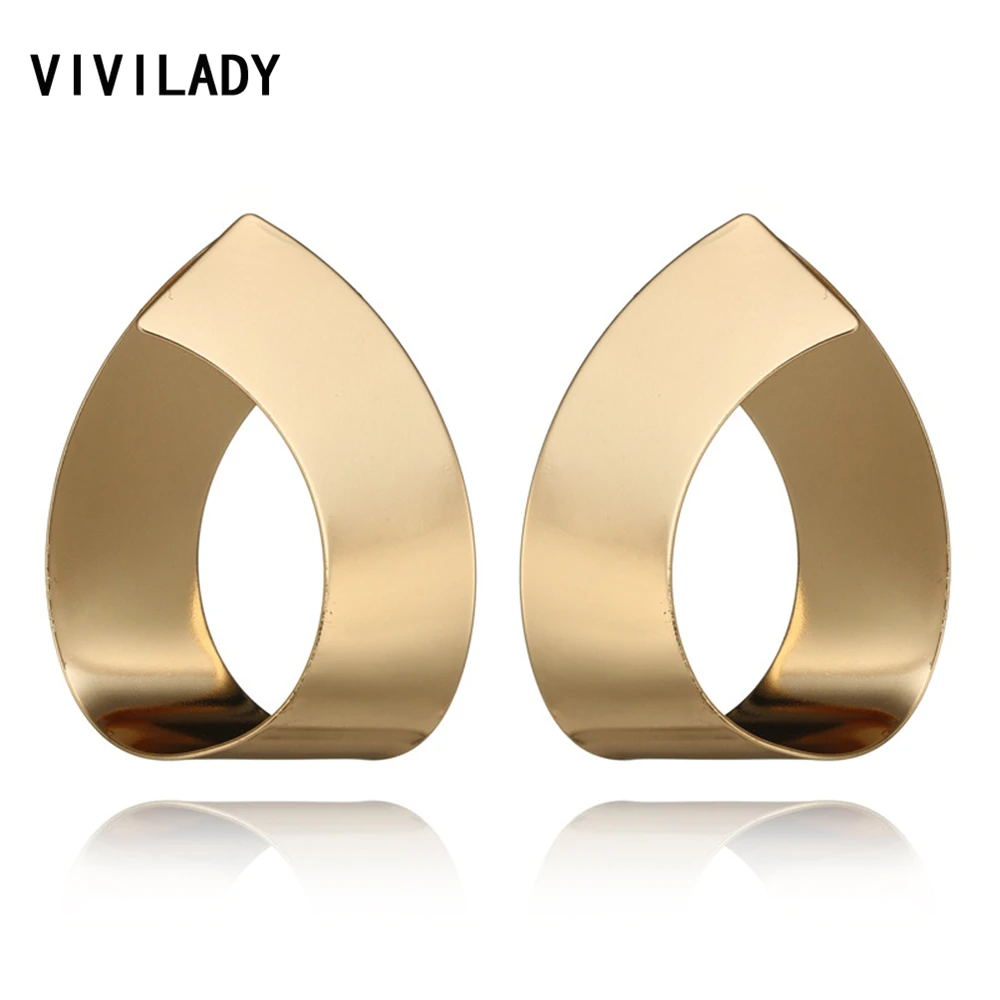 

VIVILADY Trendy Bohemia Water Drop Metal Stud Earrings Women Gold Color Metal Brincos Boho Statement Jewelry Party Lover Gifts