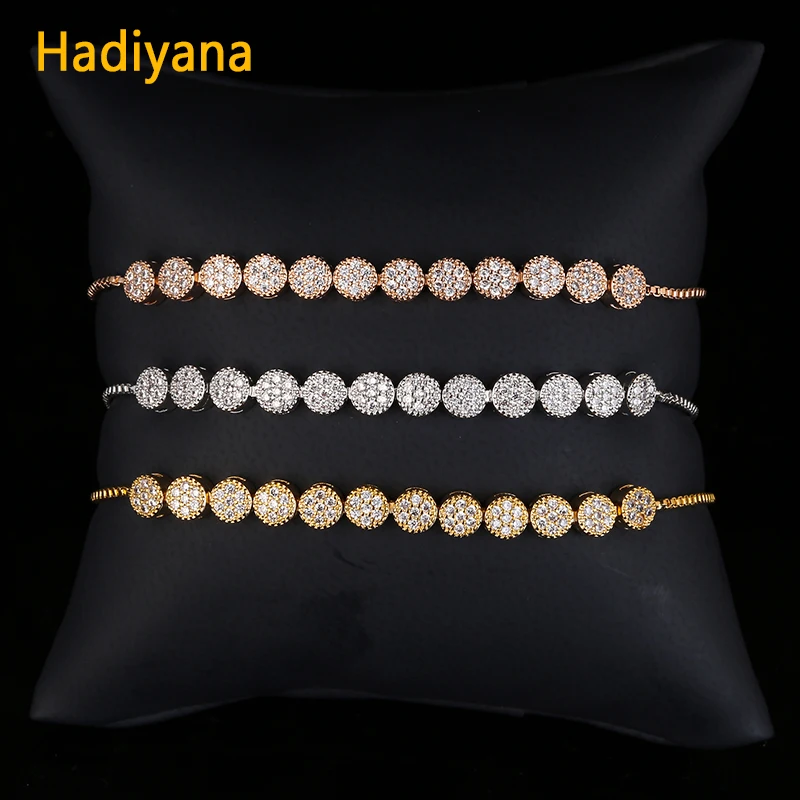 

Hadiyana Cubic Zircon Crystal 3pcs Color Round Tennis Bracelet With Adjustable Chain, Elegant Beaded CZ Bracelet For Women SL100