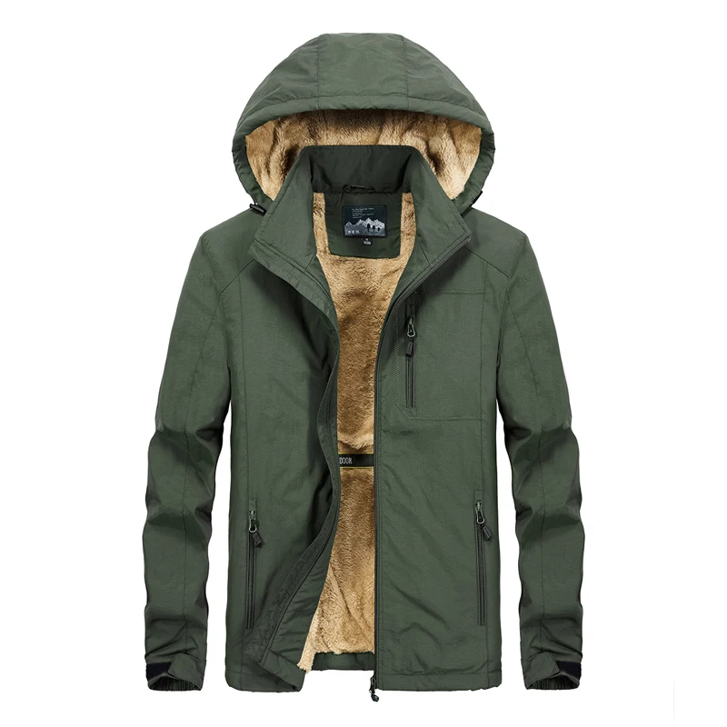 Брендовое зимнее пальто, Мужская теплая подкладка из шерсти, повседневная мужская ветровка, куртка-бомбер, съемная парка с капюшоном, пальто, мужская одежда - Цвет: military