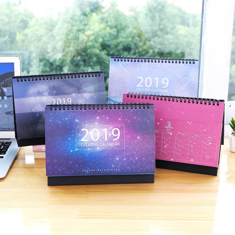 

2019 Beatiful Starry Sky Calendar DIY Table Calendars Multifunction Storage Pocket Daily Schedule Planner