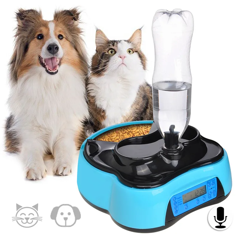 

Pet Automatic Feeder Dog Cat Drinking Bowl With Voice Recording and LCD Screen Wet/Dry Food Bowls Dog Dispensers 4 times a Day