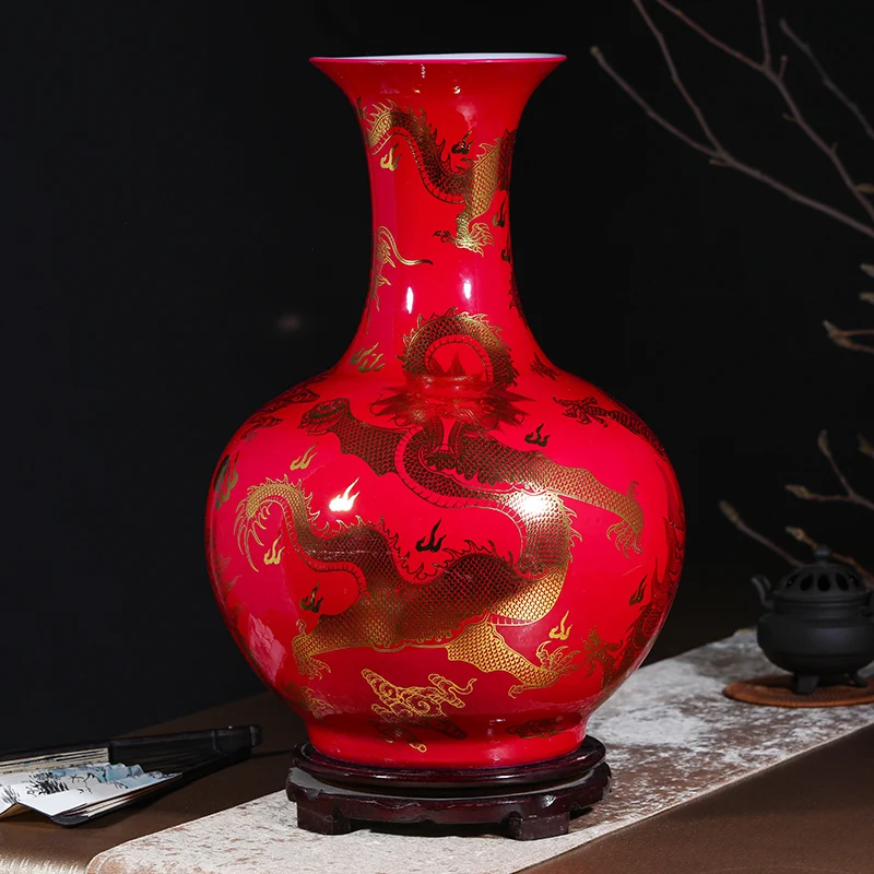 Jingdezhen ceramic floor large vase decoration flower arrangement Chinese style living room TV cabinet porch decoration