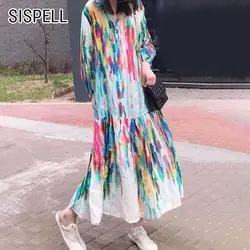 SISPELL Корейский воротник с лацканами хит разноцветное платье для женщин с рукавом-фонариком свободные трапециевидные Платья Женская мода