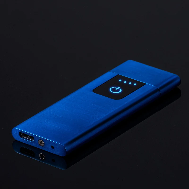 Синий Новая ультратонкая металлическая usb-зажигалка 0,44 мм для зарядки, Лидер продаж, подарок - Цвет: Синий