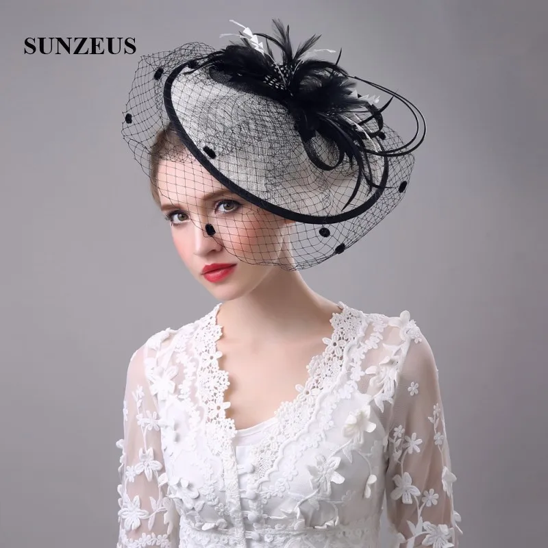 Black and Ivory Vintage Women’s Hats Feathers Linen Bridal Hats with