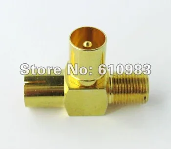 

Free shipping (5 pieces/lot) F female to PAL male/female jack splitter 3 way goldplated connector adapter