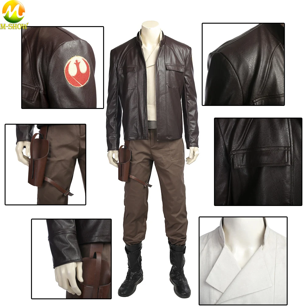 

Star Wars 8 The Last Jedi Poe Dameron Cosplay Costume Adult Men PU Leather Coat Pants Cosplay Custom Made For Halloween